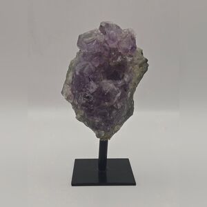 Natural Amethyst Crystal Cluster on Metal Stand – Raw Purple Quartz Display